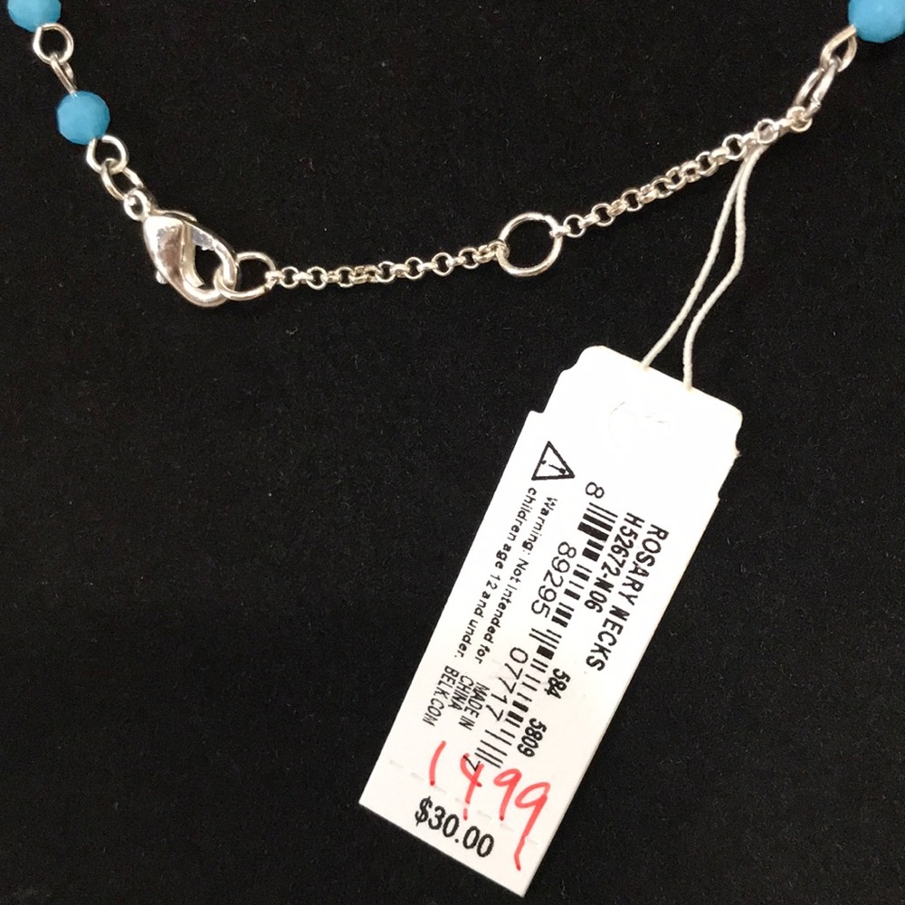 NEW DIRECTIONS ROSARY SILVER TONE BLUE BEADS NECKLACE - Picture 4 of 4
